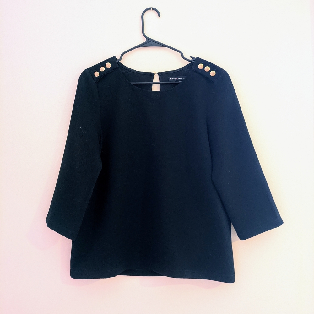 Madewell Sezane Black Top with Gold Button Accents